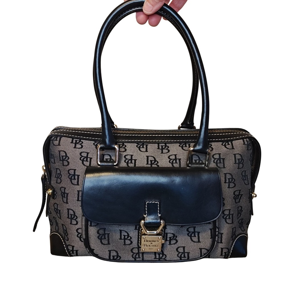 Dooney & Bourke Satchel Women Medium Black Grey Monogram Jacquard Leather Trim